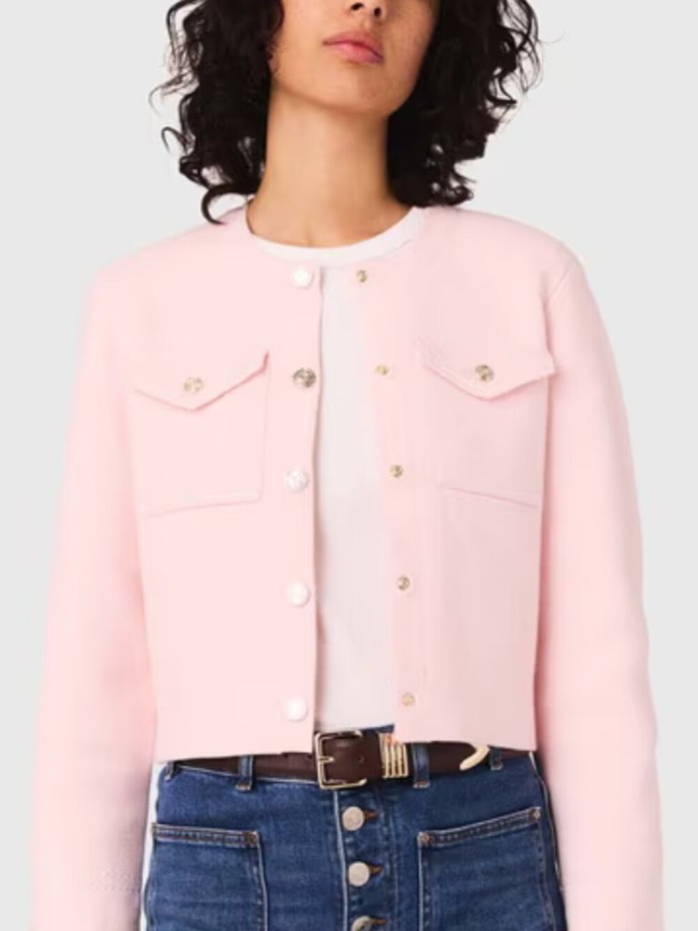 MAJE Top Stitched Cropped Cardigan in Pink, New with Tags, Size 3